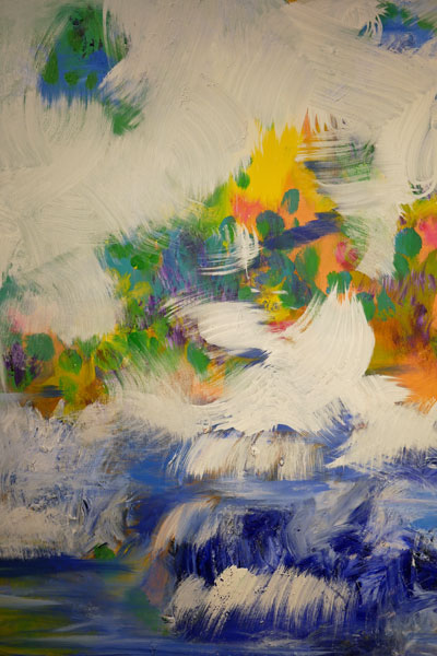 Gloria Jarden, 2022, Agonie des Realen III, Acryl auf Leinwand, Blumen unter weißer Farbe verdeckt, Galerie Berghout