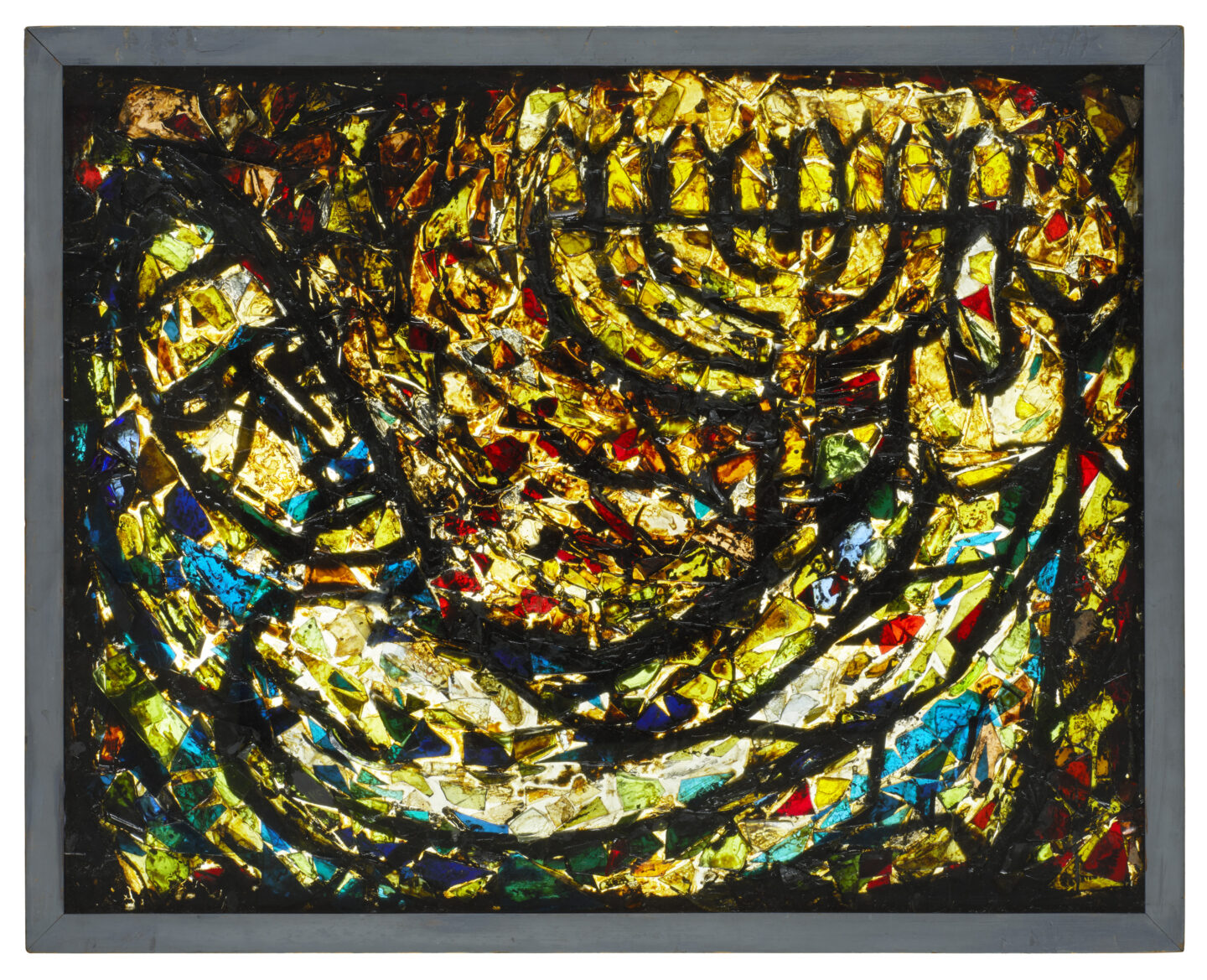 Glasmosaik von Samson Schames, Chanukka Leuchter, Eine Kabinettausstellung im Jüdischen Museum Frankfurt würdigt Samson Schames 