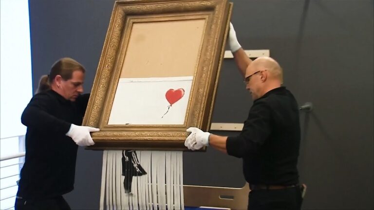 Banksys künstlerischer Aktivismus begeistert die Welt – Graffiti oder Kunst? | Was kann Kunst Banksys künstlerischer Aktivismus begeistert die Welt – girl with balloon, zerschredderte kunst, Love is in the bin, auktion sothebys, Banksy Graffiti