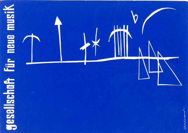 Graphik, blaues Plakat, Edgar Schmandt in seinem Atelier, Künstlernachlässe Mannheim
