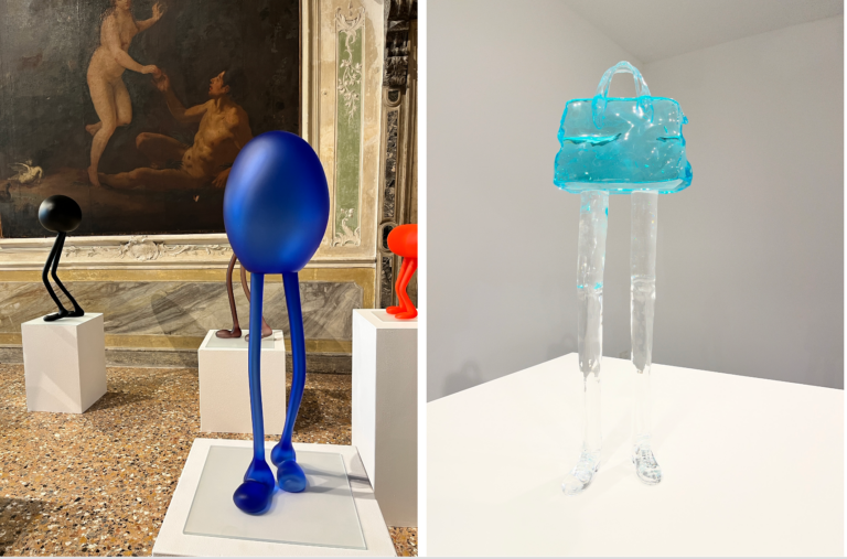 Glasstress 2026, Ausstellungsansicht, Venedig, Palazzo Ca' Tron, Glas Erwin Wurm mit seinen Comicartigen Figuren aus 